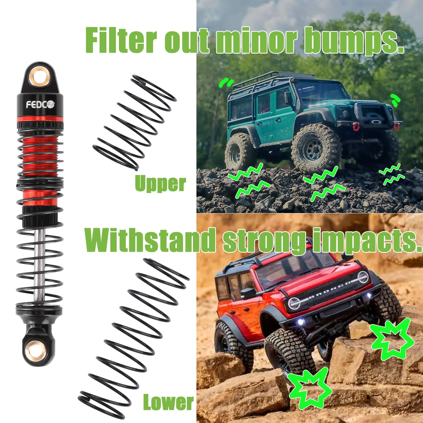 FEDCO DSS18 Shocks 51MM Oil-Filled Dual Spring Shock Absorber CNC Long Threaded Oil Damper With Spring For TRX4M Upgrades 1/18 RC Crawler