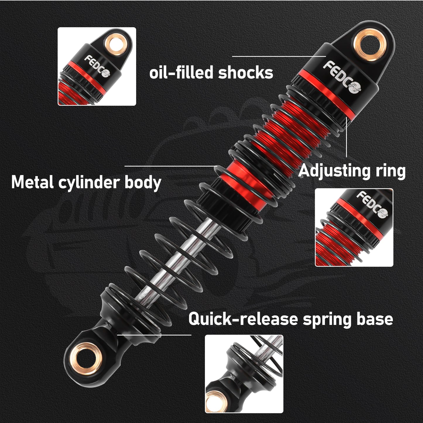 FEDCO DSS18 Shocks 51MM Oil-Filled Dual Spring Shock Absorber CNC Long Threaded Oil Damper With Spring For TRX4M Upgrades 1/18 RC Crawler