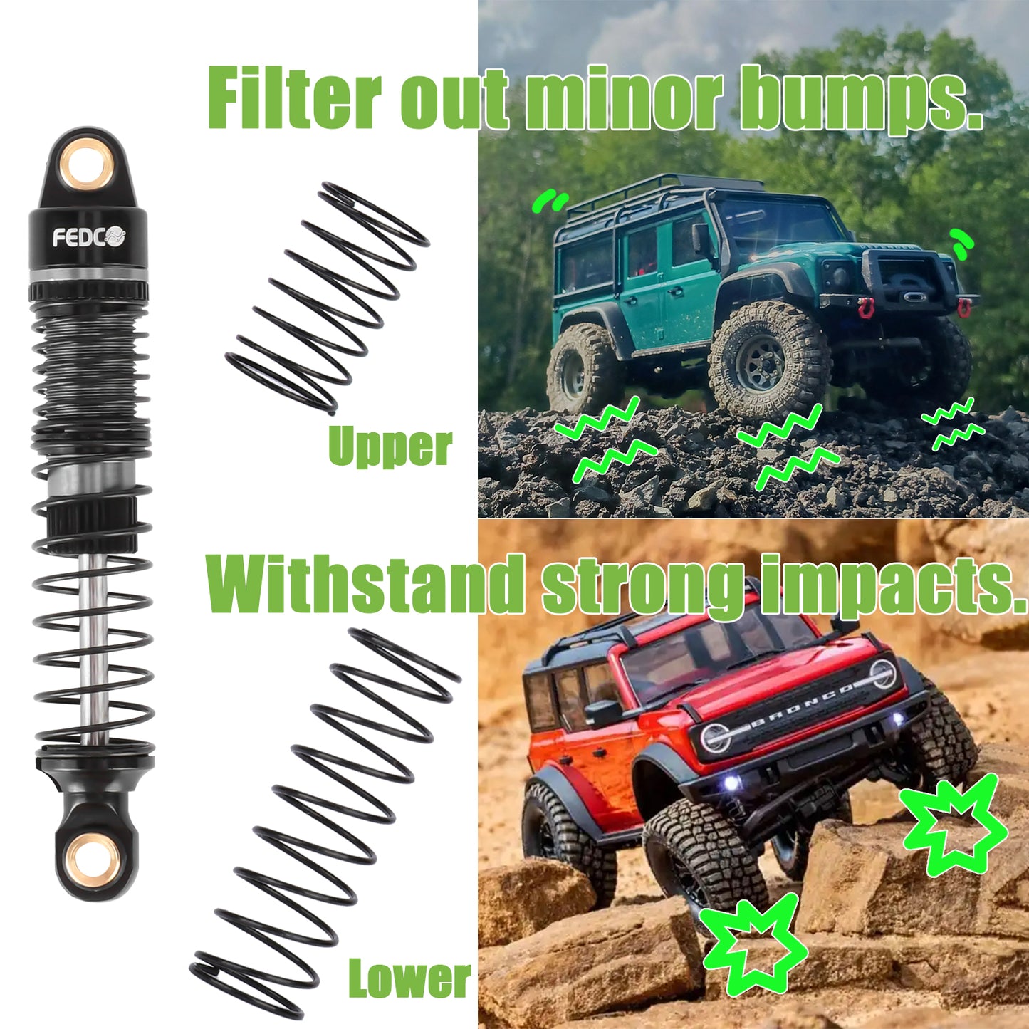 FEDCO DSS18 Shocks 51MM Oil-Filled Dual Spring Shock Absorber CNC Long Threaded Oil Damper With Spring For TRX4M Upgrades 1/18 RC Crawler