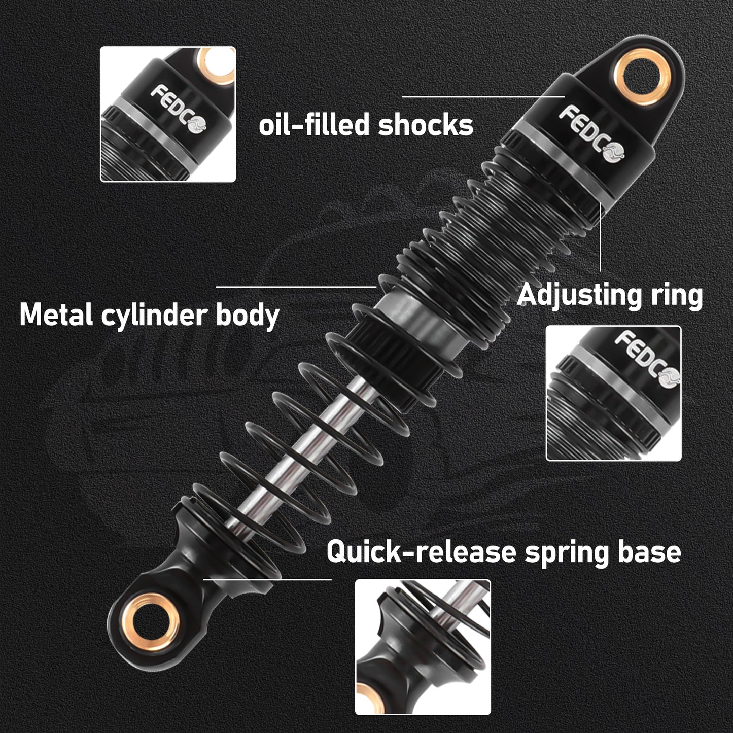 FEDCO DSS18 Shocks 51MM Oil-Filled Dual Spring Shock Absorber CNC Long Threaded Oil Damper With Spring For TRX4M Upgrades 1/18 RC Crawler