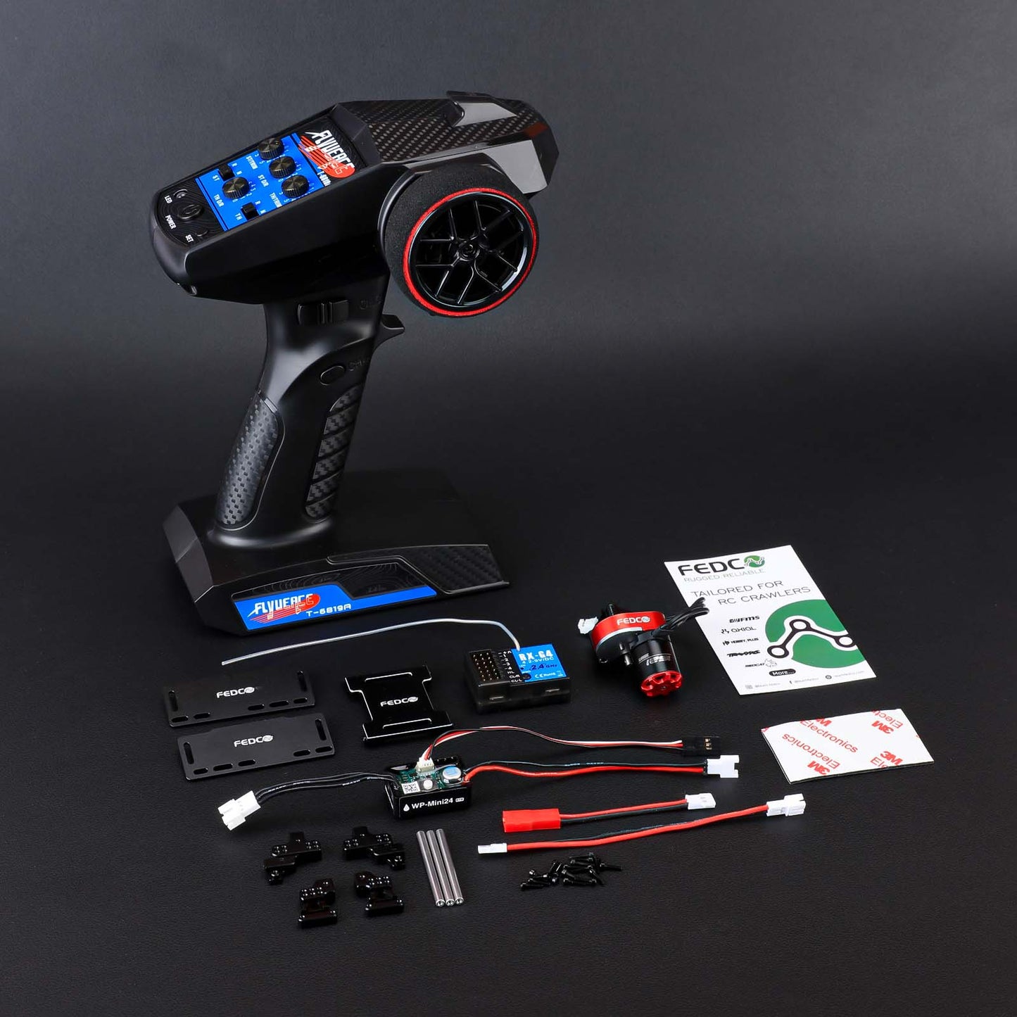 SCX24 Transmitter and Receiver 2.4GHz 4CH with Brushless Motor Transmission,Shock Mount,Side Plate,PH2.0 & JST & MX2.0 Plug,RTR Version for Axial SCX24 Upgrades 1/24 RC Crawler