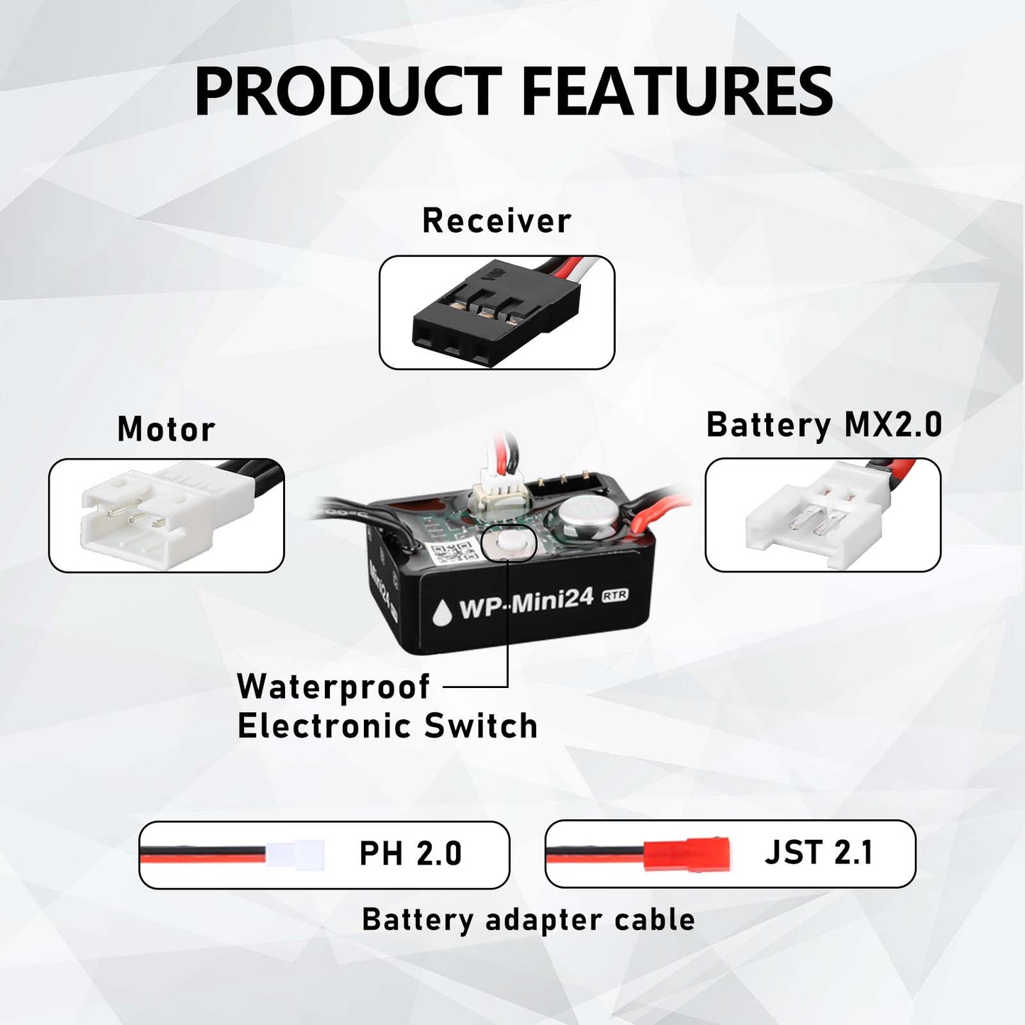 SCX24 Transmitter and Receiver 2.4GHz 4CH with Brushless Motor Transmission,Shock Mount,Side Plate,PH2.0 & JST & MX2.0 Plug,RTR Version for Axial SCX24 Upgrades 1/24 RC Crawler