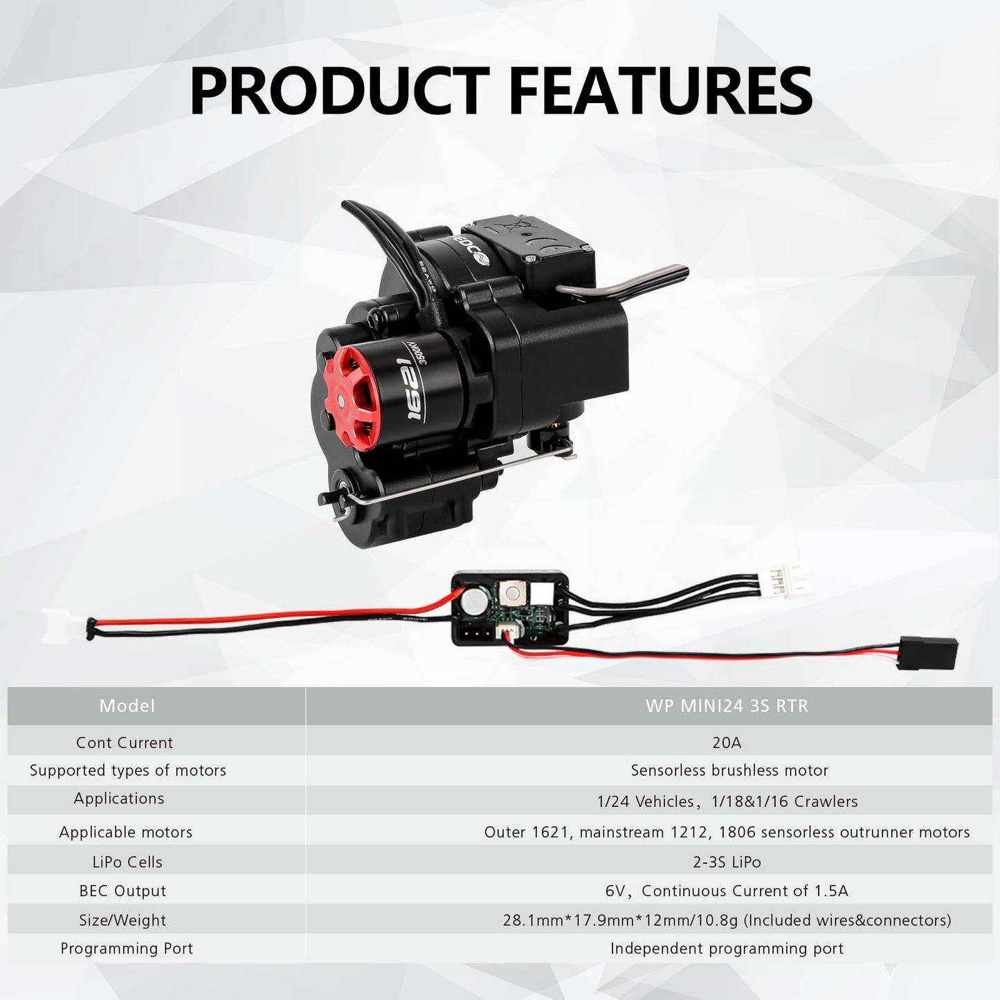 SCX24 Motor Upgrade 2-Speed Transmission with 3500KV Brushless Motor and ESC Combo with Transmission Mount,Side Plate,Shock Mount,Receiver Tray for SCX24 Upgrades 1/24 RC Crawler,RTR Version