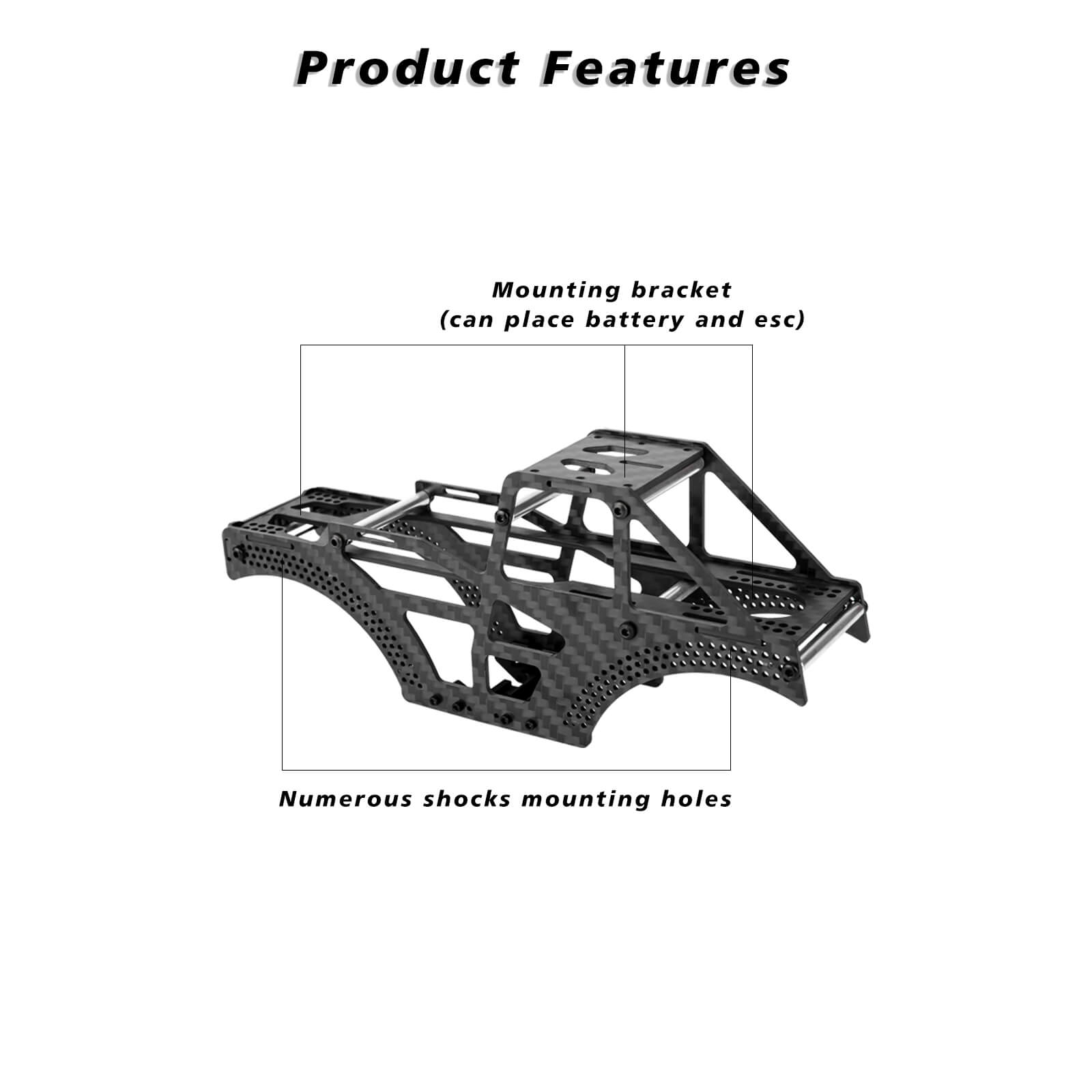 FEDCO Monster Truck SCX24 Carbon Fiber Frame LCG Chassis for Axial SCX24 Upgrade Parts 1/24 RC Crawler - FEDCO