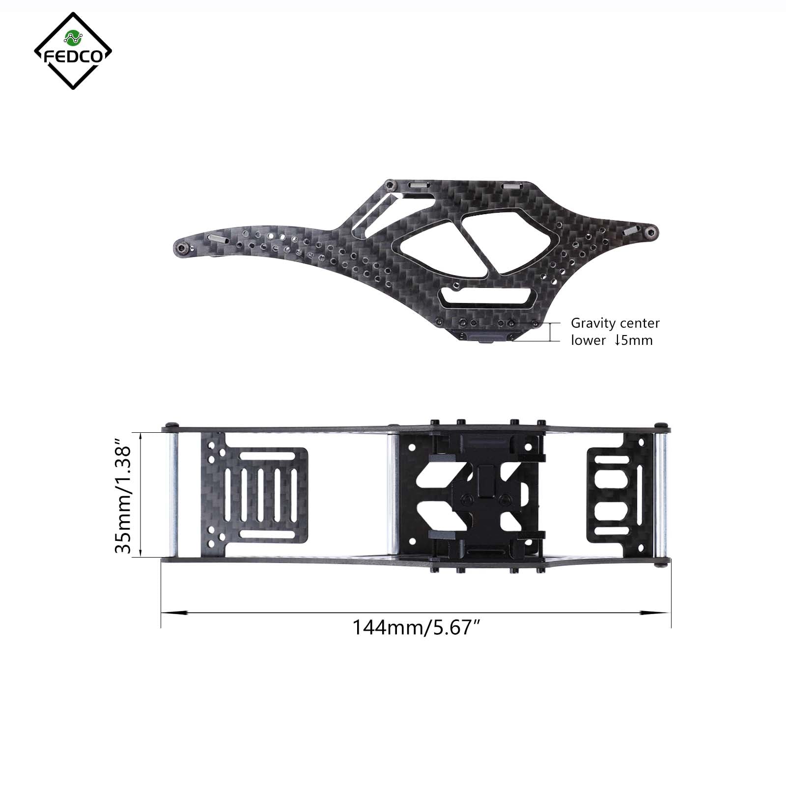 FEDCO SCX24 LCG Chassis Carbon Fiber Chassis Frame Kit for Axial SCX24 Upgrade Parts 1/24 RC Crawler - FEDCO