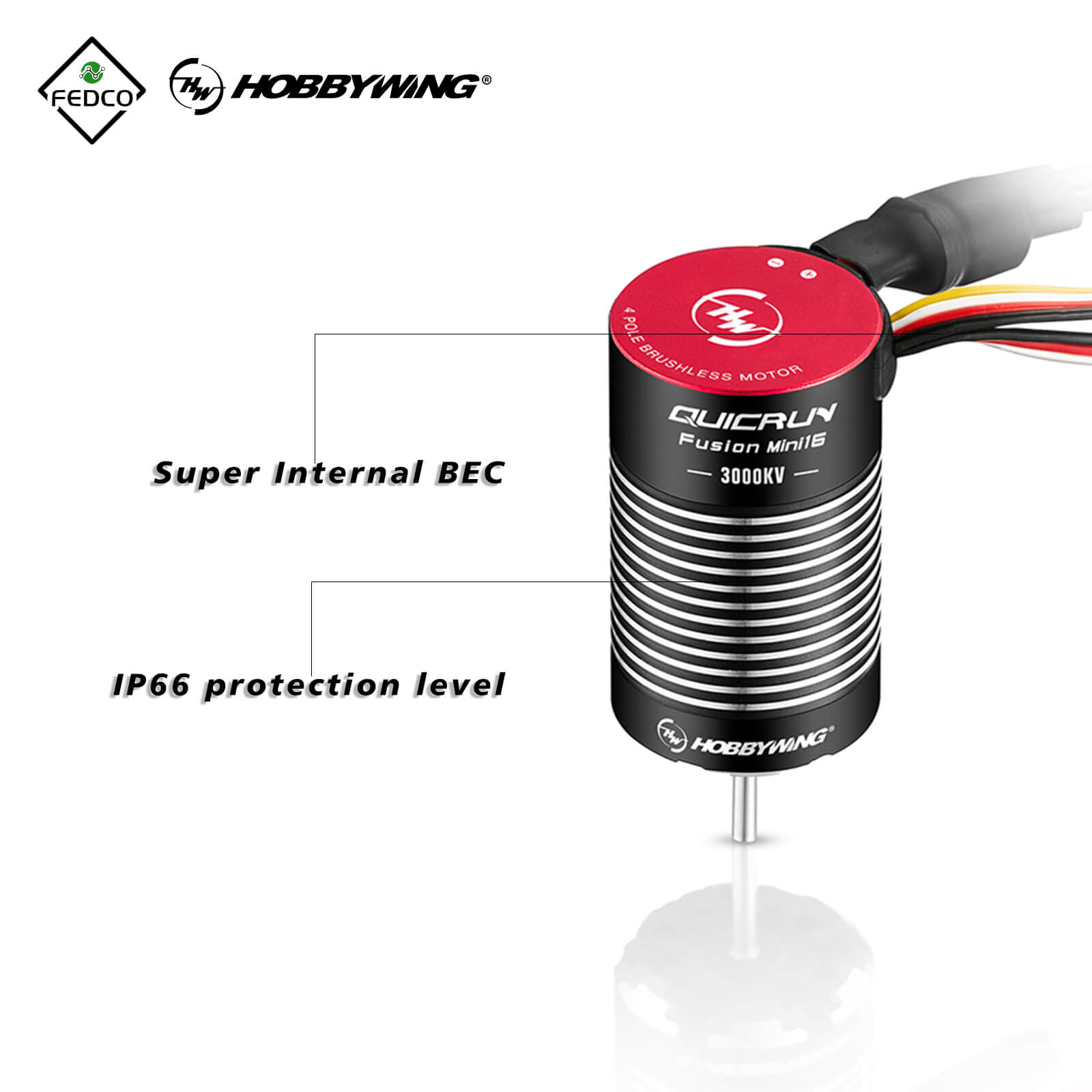 FEDCO UTB18 Motor Transmission with Hobbywing QUICRUN Fusion Mini16 3000KV Brushless Motor ESC Combo 2in1 FOC System for Axial UTB18 Capra 4WD & 4WS Upgrades 1/18 RC Crawler - FEDCO