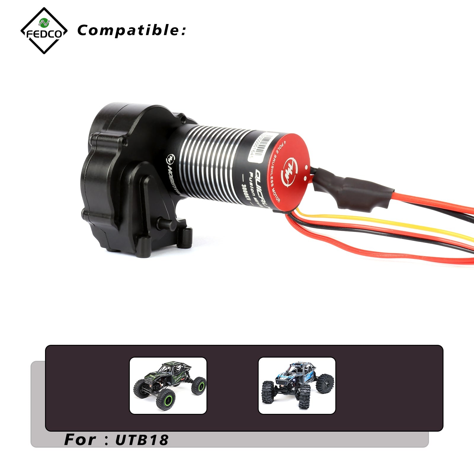 FEDCO UTB18 Motor Transmission with Hobbywing QUICRUN Fusion Mini16 3000KV Brushless Motor ESC Combo 2in1 FOC System for Axial UTB18 Capra 4WD & 4WS Upgrades 1/18 RC Crawler - FEDCO