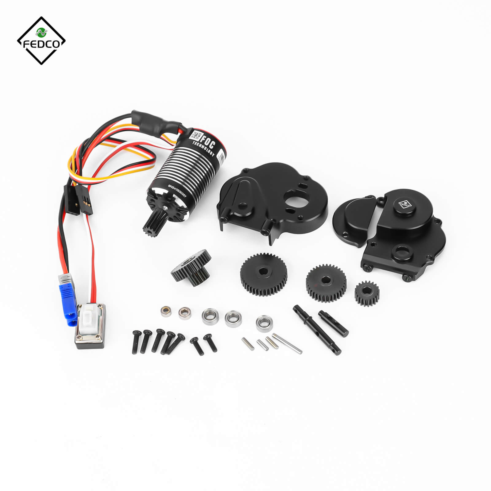 FEDCO UTB18 Motor Transmission with Hobbywing QUICRUN Fusion Mini16 3000KV Brushless Motor ESC Combo 2in1 FOC System for Axial UTB18 Capra 4WD & 4WS Upgrades 1/18 RC Crawler - FEDCO