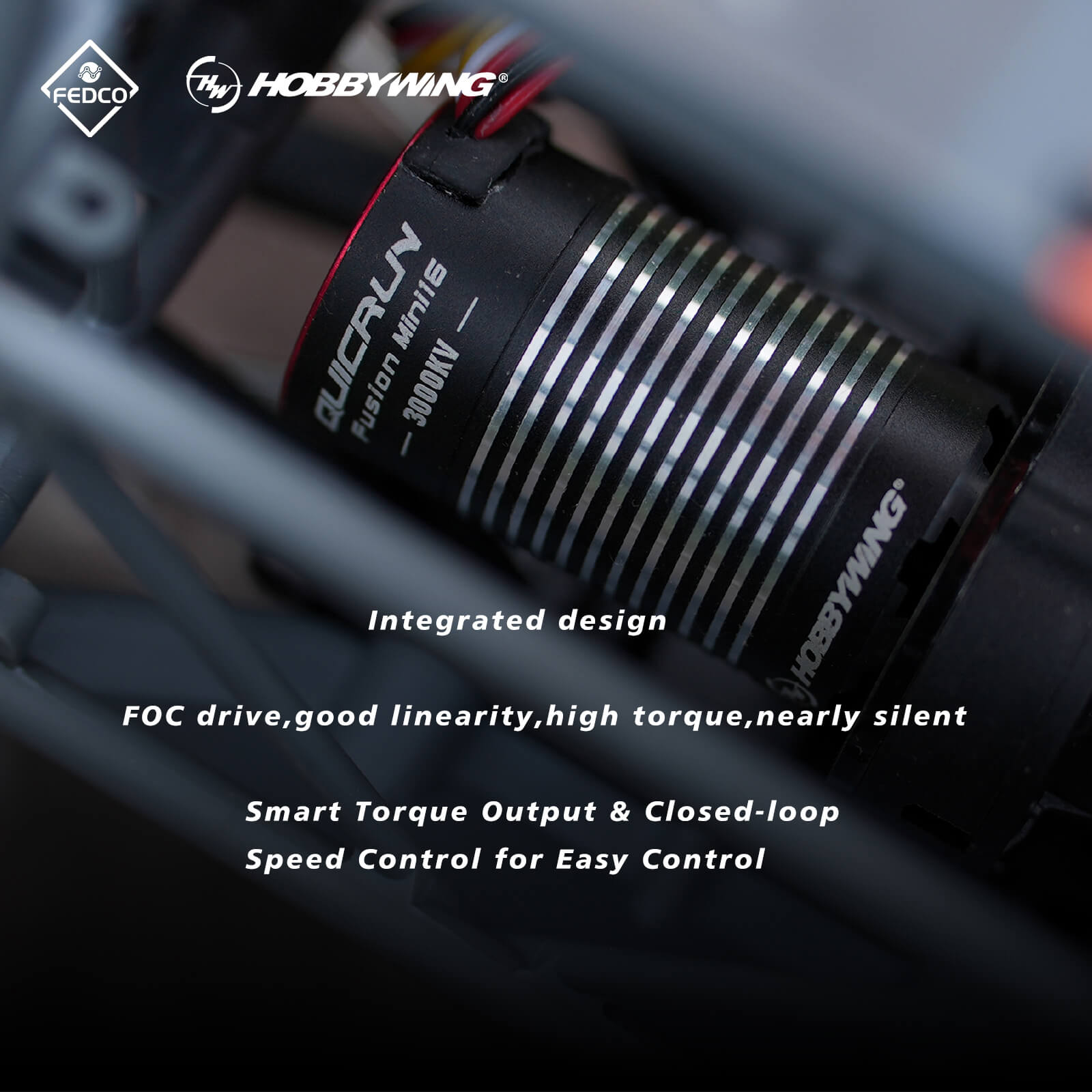 FEDCO UTB18 Motor Transmission with Hobbywing QUICRUN Fusion Mini16 3000KV Brushless Motor ESC Combo 2in1 FOC System for Axial UTB18 Capra 4WD & 4WS Upgrades 1/18 RC Crawler - FEDCO