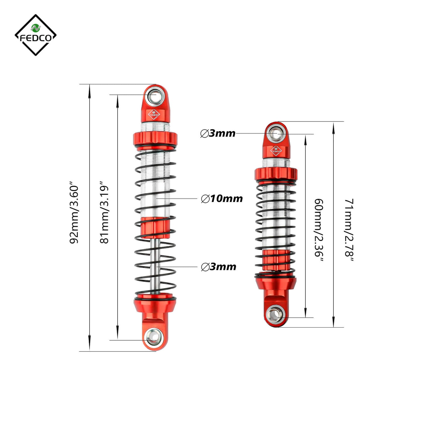 FEDCO UTB18 Shocks 92MM For Axial Capra UTB18 Upgrades Trail 4WD 1/18 RC Crawler - FEDCO