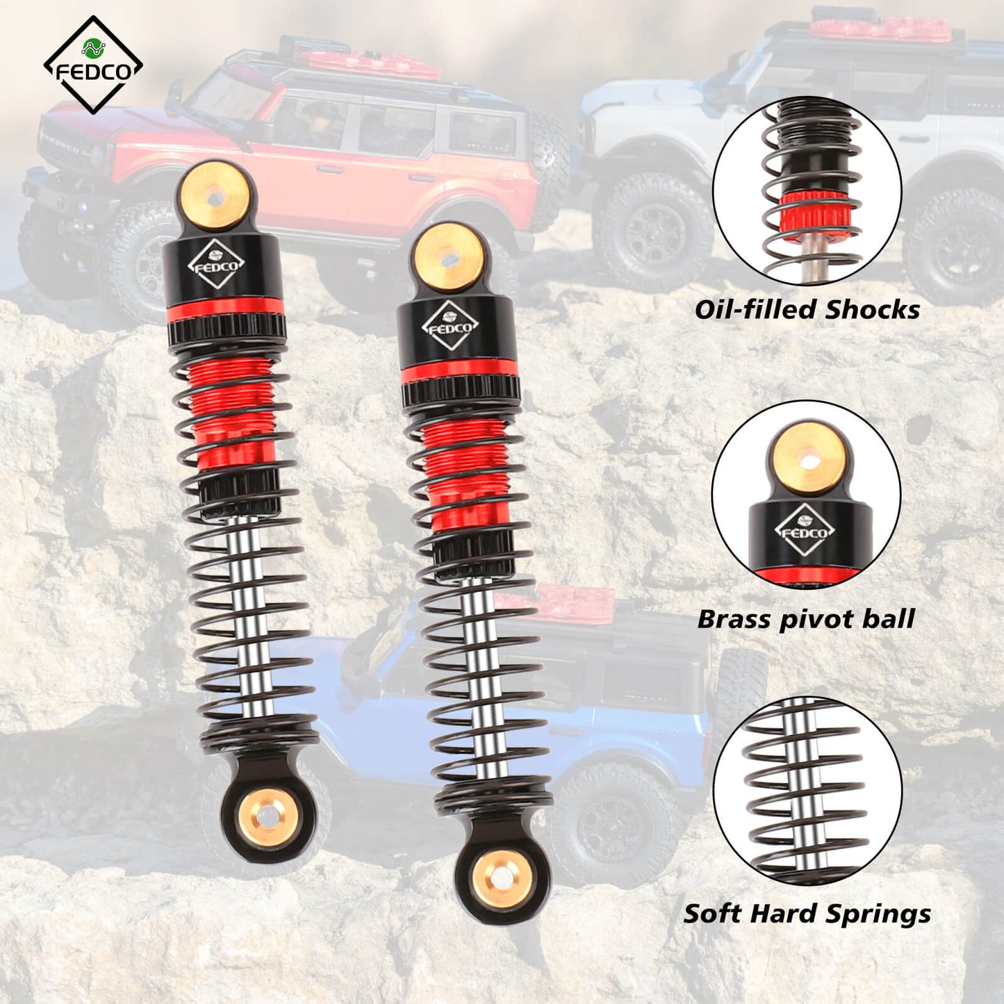 FEDCO SCX24 Shocks 47MM Oil-Filled Shocks Long Travel Shocks Absorber Threaded Shock Absorber Oil Damper For Axial SCX24 Upgrades 1/24 RC Crawler