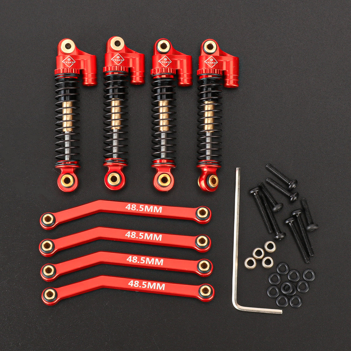 FEDCO FCX24 Shocks 43MM Long Travel Shock Absorber With 48.5MM Steering Links Set For FMS FCX24 Upgrades 1/24 RC Crawler
