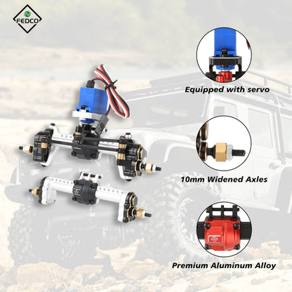 TRX4M Diff Portal Axles +10MM Extended Axles Brass Axles with Servo and Servo Mount Metal Driveshafts For TRX4M Upgrades 1/18 RC Crawler