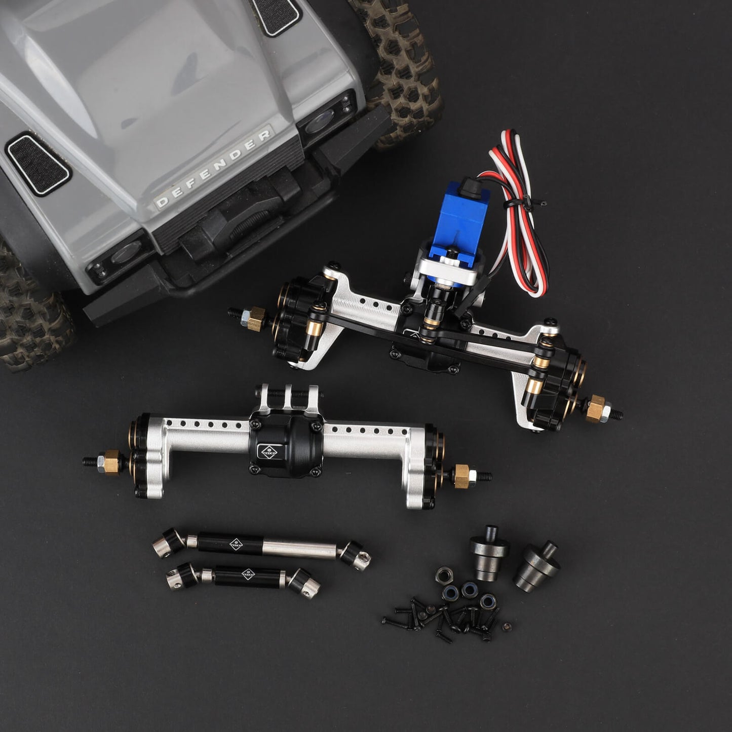 TRX4M Diff Portal Axles +10MM Extended Axles Brass Axles with Servo and Servo Mount Metal Driveshafts For TRX4M Upgrades 1/18 RC Crawler