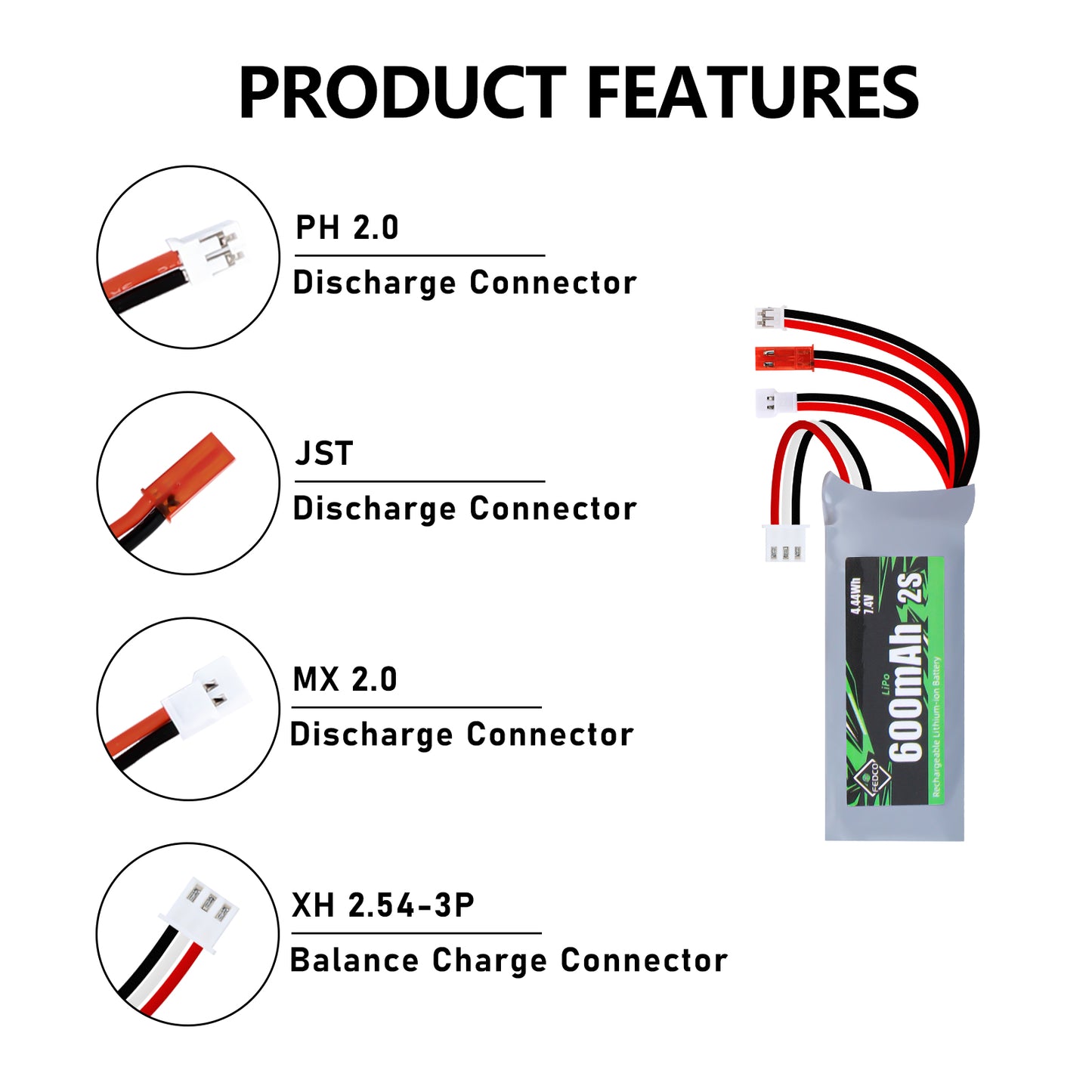 7.4V Lipos 2S 360mAh Rechargeable Mini Lithium Battery Fit for 1/24 1/18 RC Car RC Truck Power Airplane
