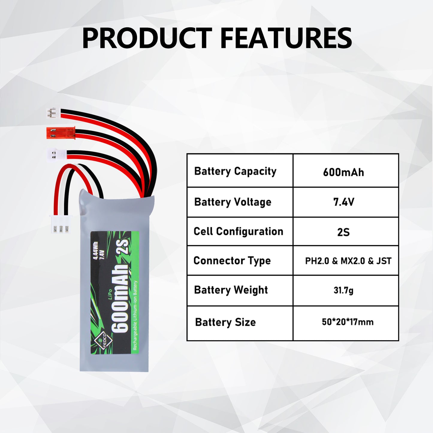 7.4V Lipos 2S 360mAh Rechargeable Mini Lithium Battery Fit for 1/24 1/18 RC Car RC Truck Power Airplane