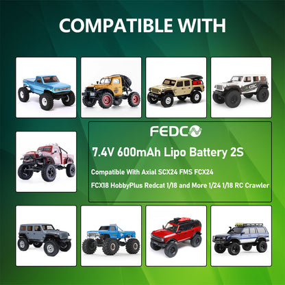 7.4V Lipos 2S 360mAh Rechargeable Mini Lithium Battery Fit for 1/24 1/18 RC Car RC Truck Power Airplane