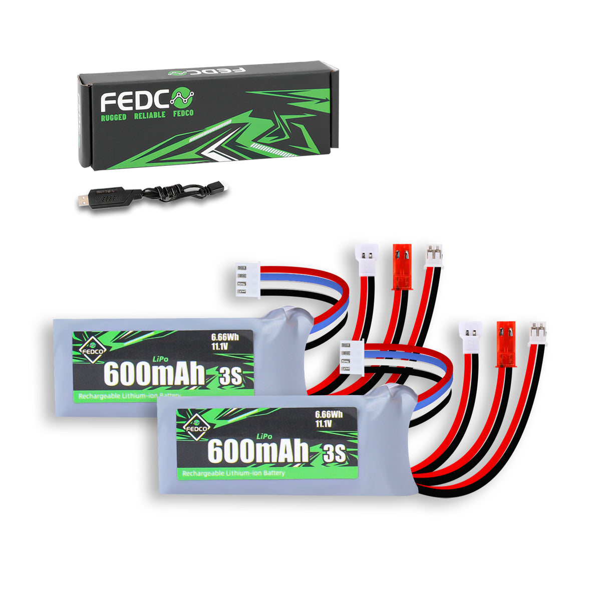 FEDCO 11.1V Lipo Battery 600mAh 3S Rechargeable Lithium Polymer Batteries
