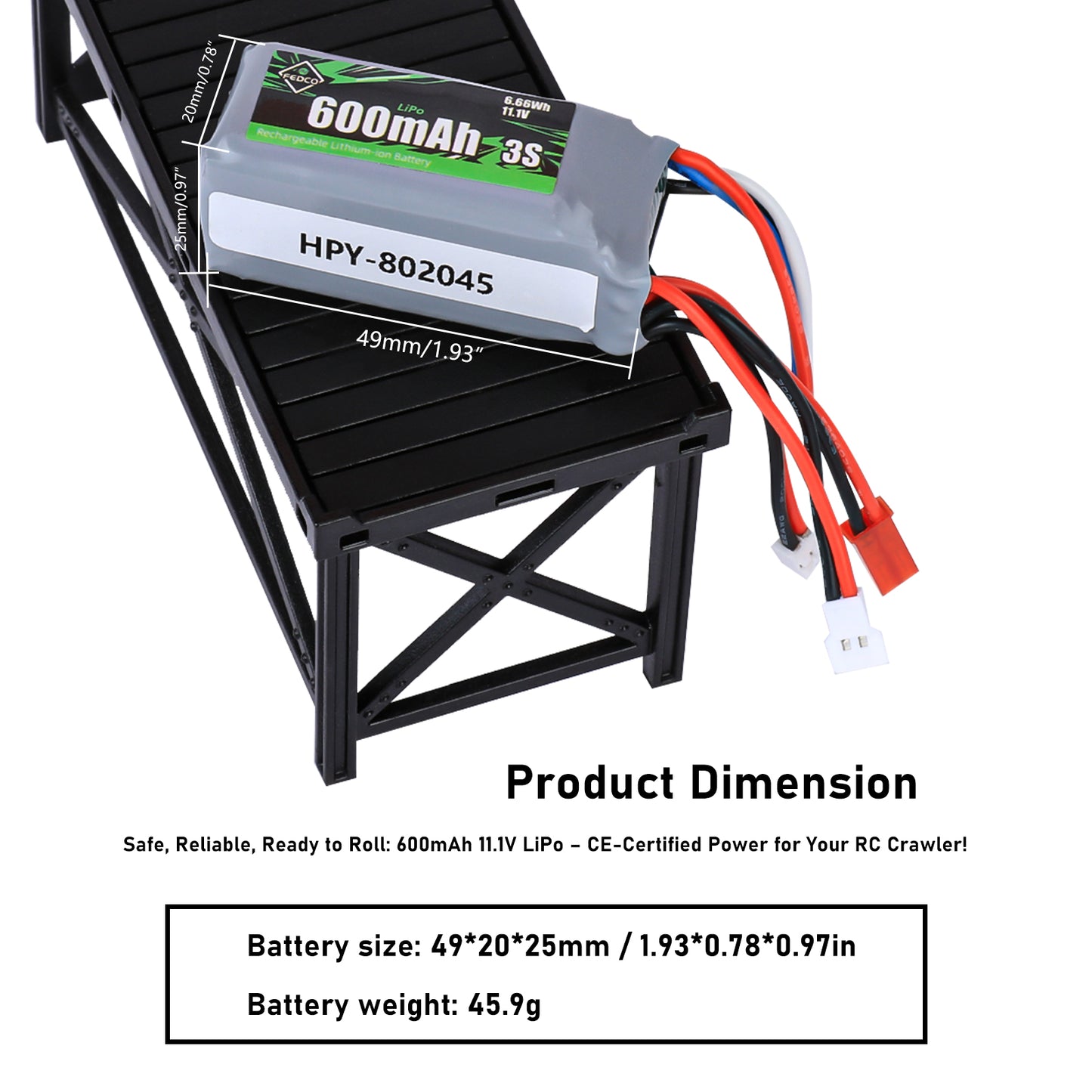 11.1V Lipo Battery 600mAh 3S with JST&PH2.0&MX2.0 Plug Connector for 1/18 1/24 RC Car Truck Truggy and RC Drone Airplane