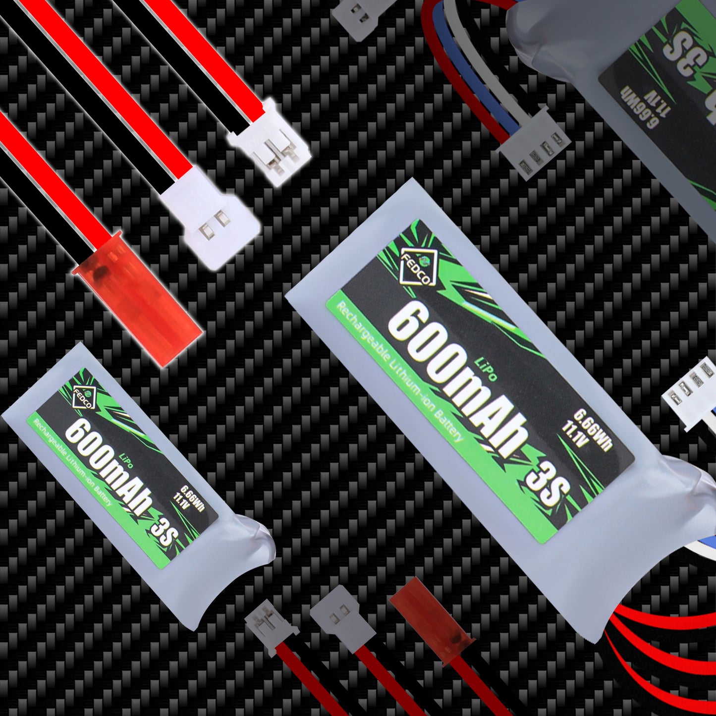 11.1V Lipo Battery 600mAh 3S with JST&PH2.0&MX2.0 Plug Connector for 1/18 1/24 RC Car Truck Truggy and RC Drone Airplane