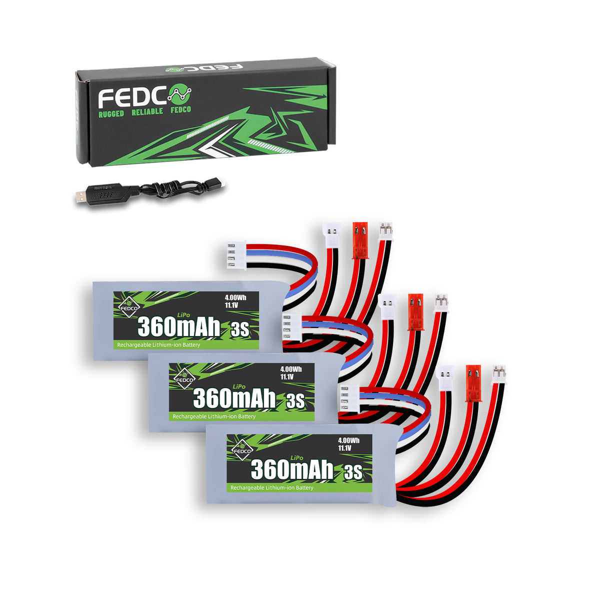 FEDCO 3S Lipo Battery 11.1V 360mAh Various Plugs Rechargeable RC Battery