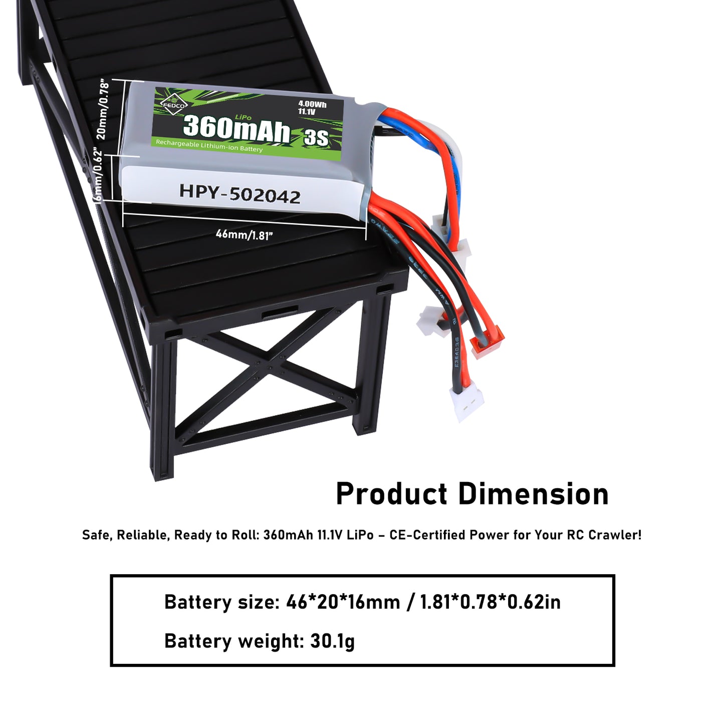 3S Lipo Battery 11.1V 360mAh Rechargeable RC Battery JST&MJ&PH2.0&MX2.0 Plug Connector for 1/18 1/24 RC Car RC Truck and RC Drone