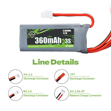 FEDCO 3S Lipo Battery 11.1V 360mAh Various Plugs Rechargeable RC Battery