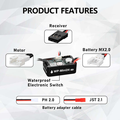 SCX24 Transmitter and Receiver 2.4GHz 4CH with Brushless Motor Transmission,Shock Mount,Side Plate,PH2.0 & JST & MX2.0 Plug,RTR Version for Axial SCX24 Upgrades 1/24 RC Crawler
