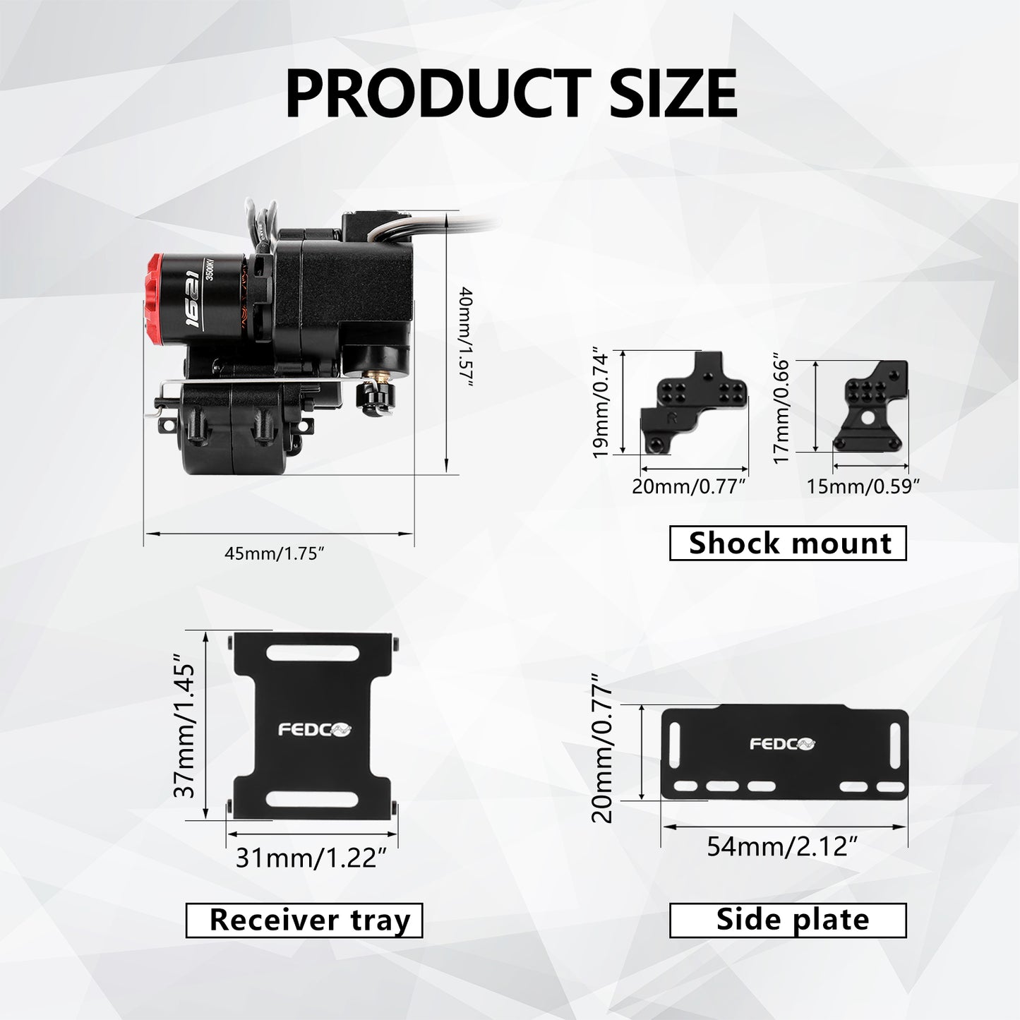 SCX24 Motor Upgrade 2-Speed Transmission with 3500KV Brushless Motor and ESC Combo with Transmission Mount,Side Plate,Shock Mount,Receiver Tray for SCX24 Upgrades 1/24 RC Crawler,RTR Version