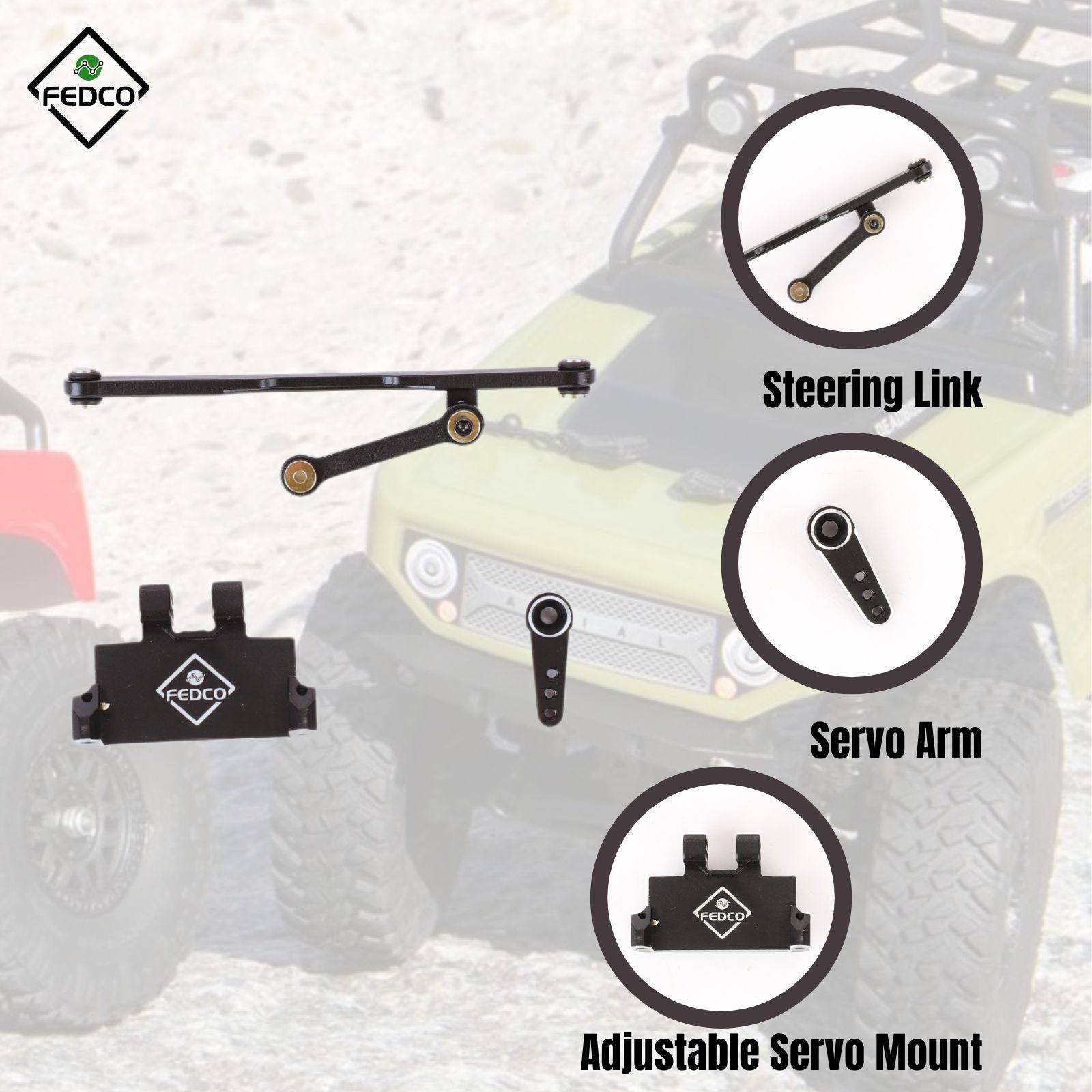 FEDCO SCX24 Servo Mount+Steering Links+Servo Arm 1/24 RC Upgrades Set - FEDCO